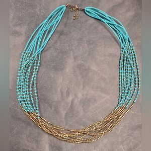 Vintage Turquoise and Bronze Beaded Necklace With Brass Clasps. 28+2"